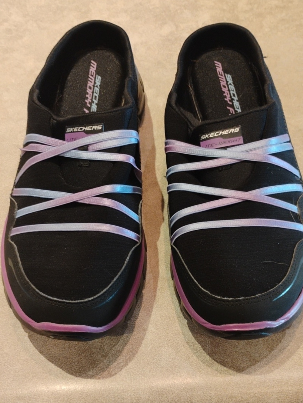 Skechers Women's Black Slip-On Sneakers with Pastel Straps Size 8.5
